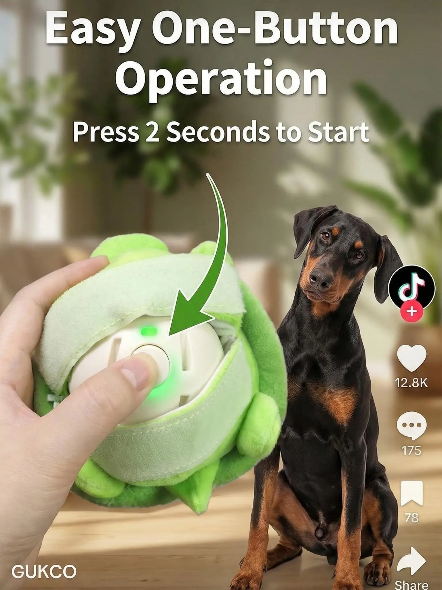 Interactive Dog Ball – Motion Activated Automatic Rolling Toy, USB Rechargeable & Squeaky, Self-Play Boredom Relief for Small Medium Dogs & Cats, Durable Indoor Outdoor Pet Toy