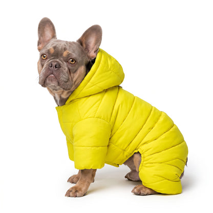 Waterproof Dog Jumpsuit Warm Winter Down Jacket | Windproof Hooded Puppy Coat with Leash Hole | Adjustable Outdoor Dog Suit