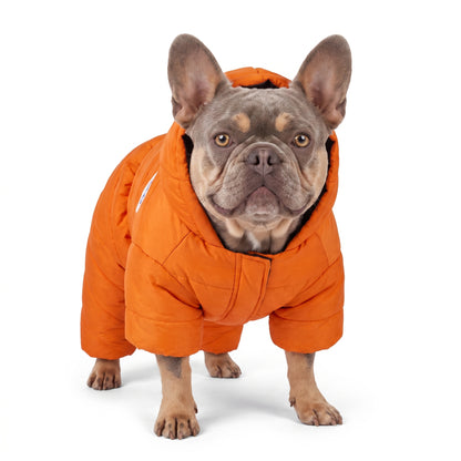 Waterproof Dog Jumpsuit Warm Winter Down Jacket | Windproof Hooded Puppy Coat with Leash Hole | Adjustable Outdoor Dog Suit