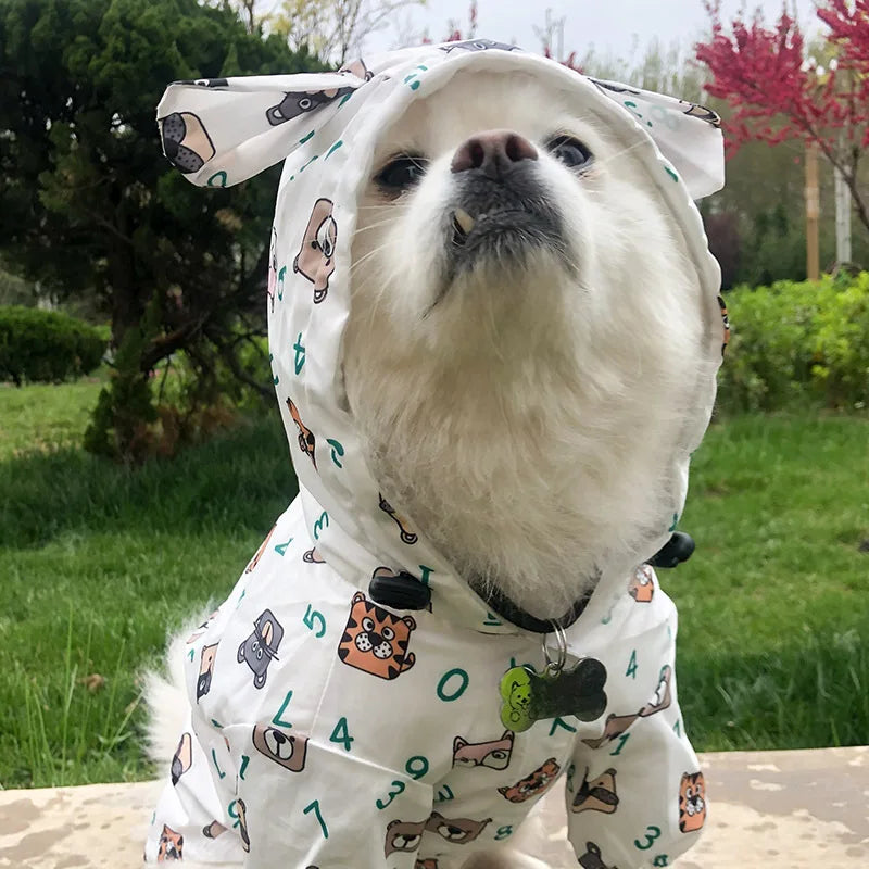 Bigeyedog Waterproof Dog Raincoat for French Bulldog Pug Corgi | Cute Printed Pet Rain Jacket | Windproof Polyester Dog Clothes