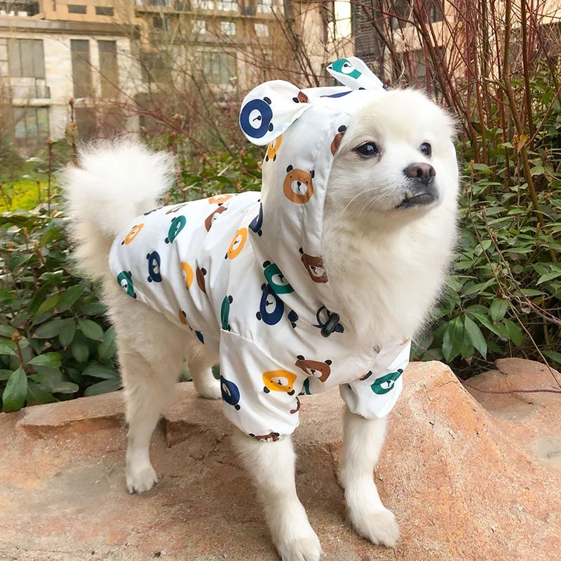 Bigeyedog Waterproof Dog Raincoat for French Bulldog Pug Corgi | Cute Printed Pet Rain Jacket | Windproof Polyester Dog Clothes
