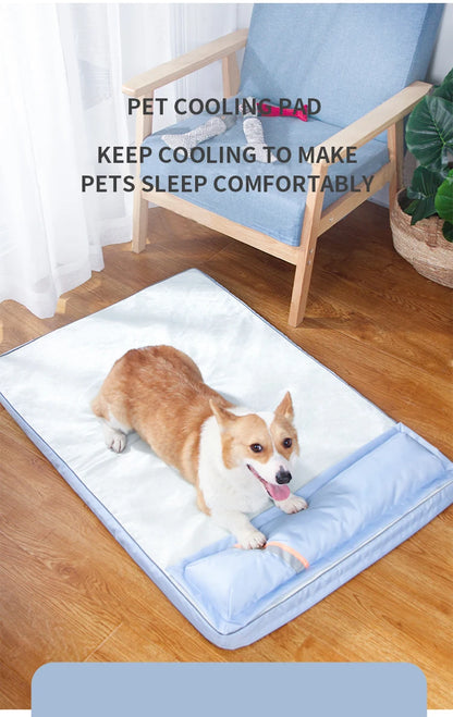 Summer Cooling Dog Bed For Large Medium Dog Puppy Orthopedic Memory Foam Mat With Pillow Breathable Waterproof Washable