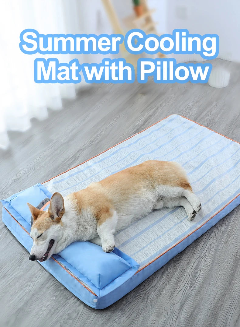 Summer Cooling Dog Bed For Large Medium Dog Puppy Orthopedic Memory Foam Mat With Pillow Breathable Waterproof Washable