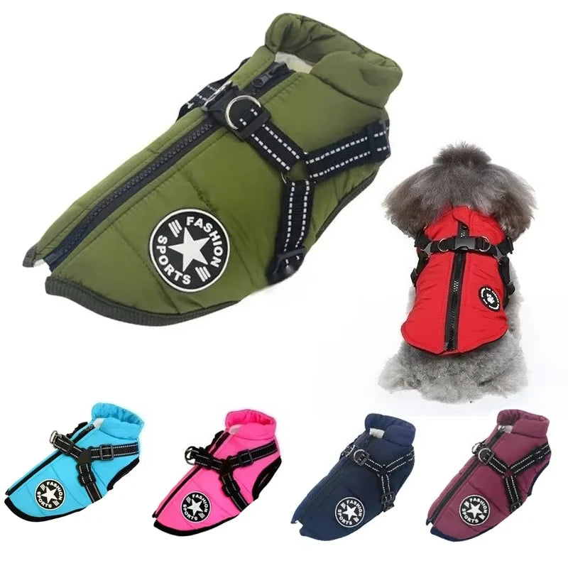 Waterproof Dog Jacket with Harness Winter Warm Dog Coat | Splash-Proof Pet Clothes for Labrador Golden Retriever French Bulldog Pug