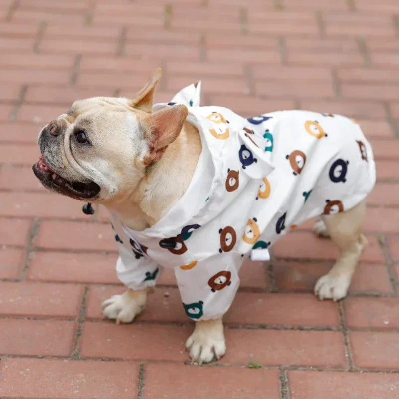 Bigeyedog Waterproof Dog Raincoat for French Bulldog Pug Corgi | Cute Printed Pet Rain Jacket | Windproof Polyester Dog Clothes