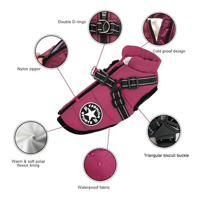 Waterproof Dog Jacket with Harness Winter Warm Dog Coat | Splash-Proof Pet Clothes for Labrador Golden Retriever French Bulldog Pug