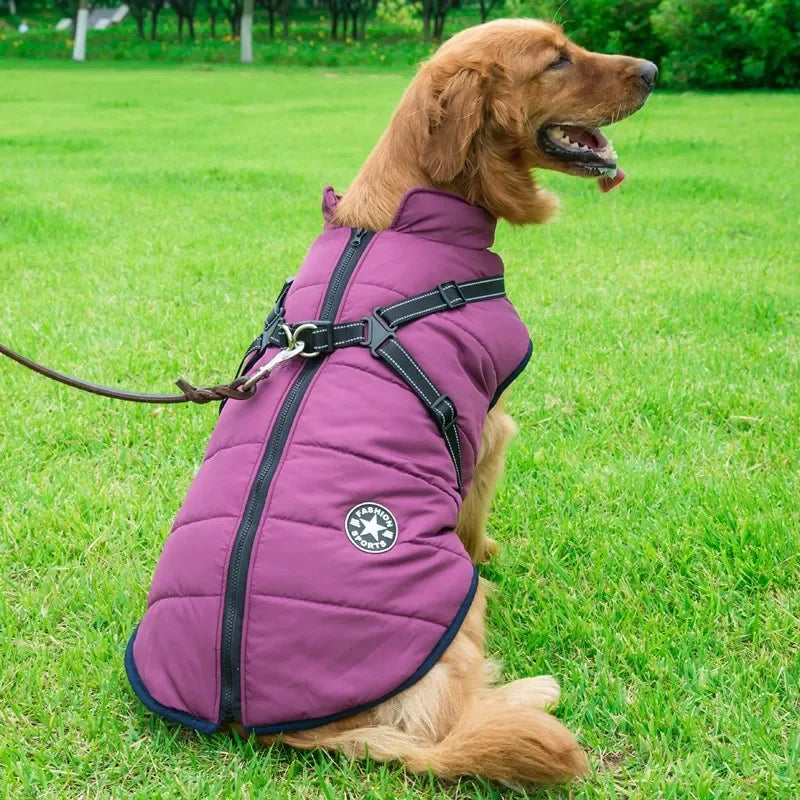 Waterproof Dog Jacket with Harness Winter Warm Dog Coat | Splash-Proof Pet Clothes for Labrador Golden Retriever French Bulldog Pug