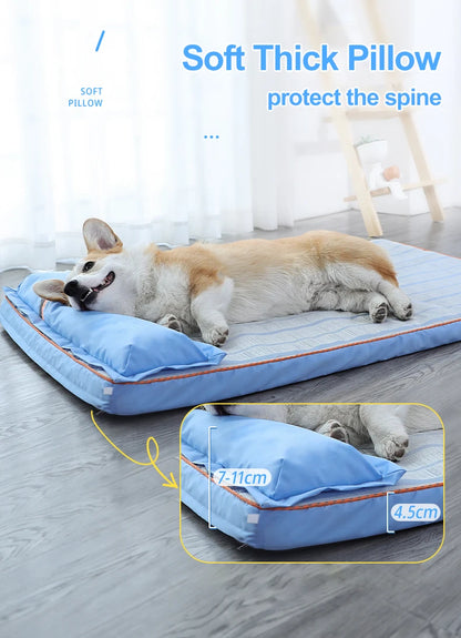 Summer Cooling Dog Bed For Large Medium Dog Puppy Orthopedic Memory Foam Mat With Pillow Breathable Waterproof Washable