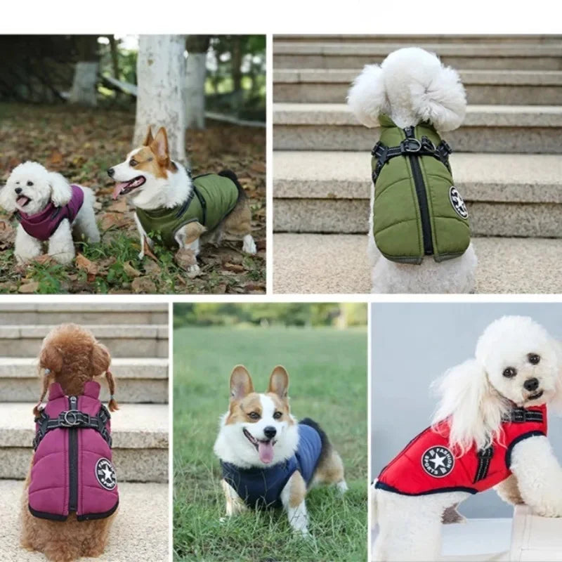 Waterproof Dog Jacket with Harness Winter Warm Dog Coat | Splash-Proof Pet Clothes for Labrador Golden Retriever French Bulldog Pug