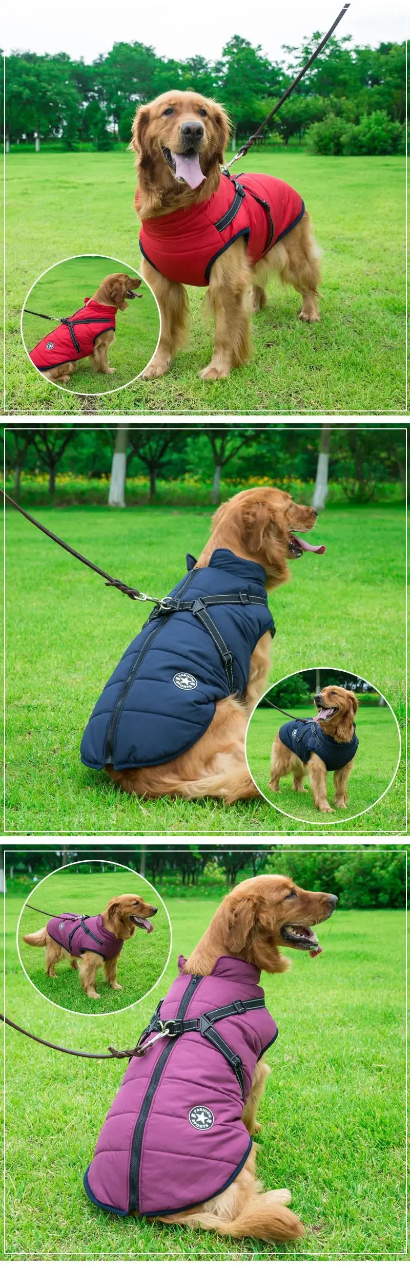 Waterproof Dog Jacket with Harness Winter Warm Dog Coat | Splash-Proof Pet Clothes for Labrador Golden Retriever French Bulldog Pug