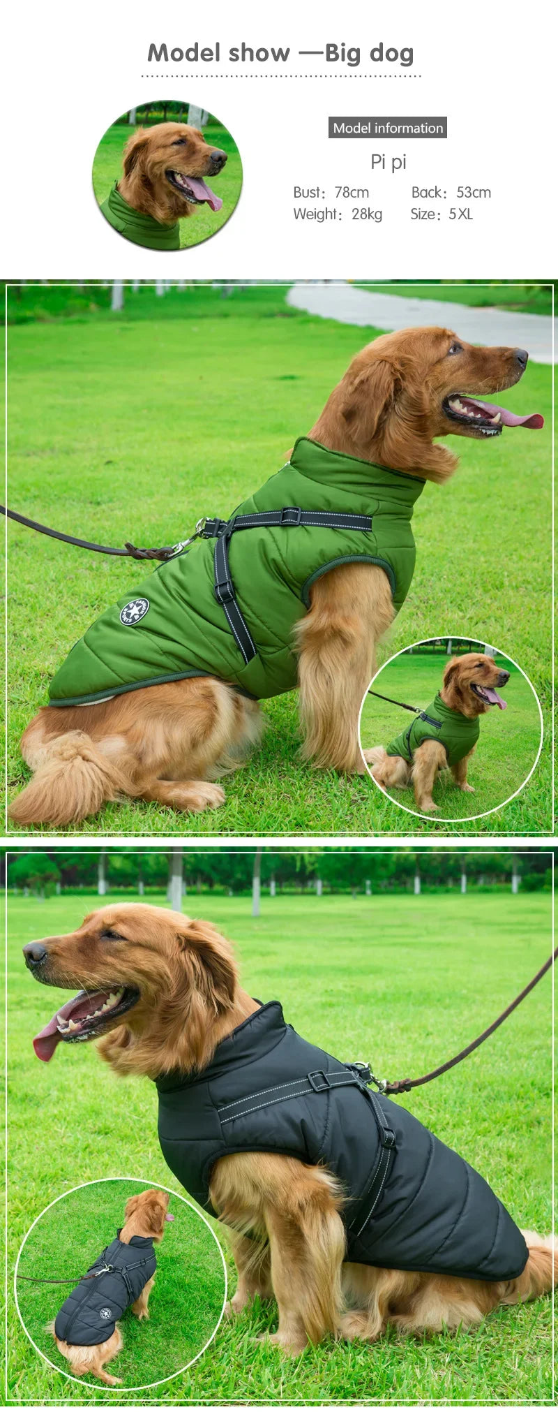 Waterproof Dog Jacket with Harness Winter Warm Dog Coat | Splash-Proof Pet Clothes for Labrador Golden Retriever French Bulldog Pug