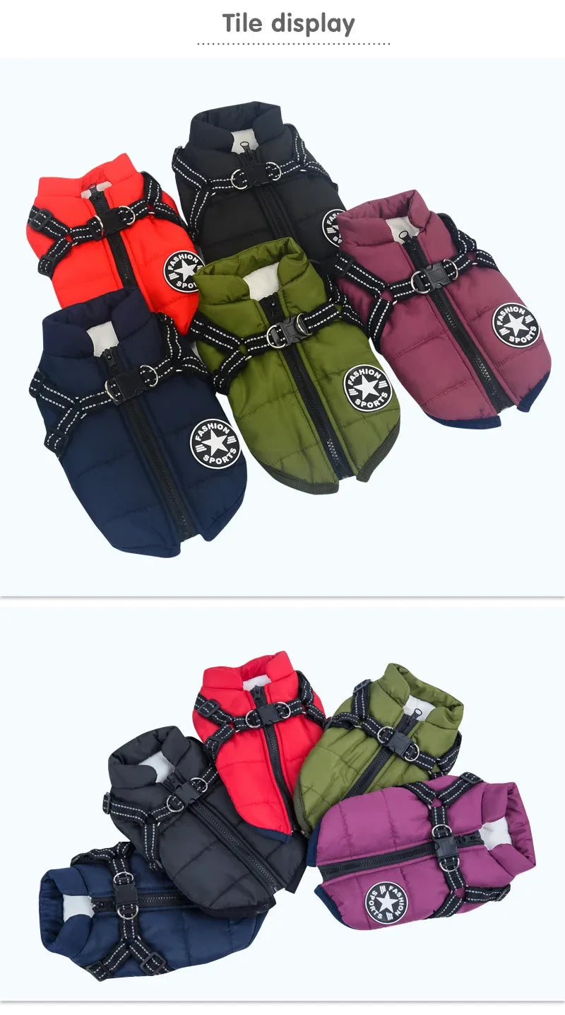 Waterproof Dog Jacket with Harness Winter Warm Dog Coat | Splash-Proof Pet Clothes for Labrador Golden Retriever French Bulldog Pug