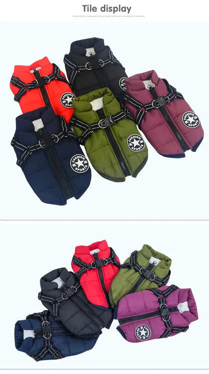 Waterproof Dog Jacket with Harness Winter Warm Dog Coat | Splash-Proof Pet Clothes for Labrador Golden Retriever French Bulldog Pug