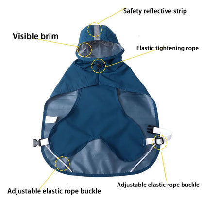Premium TPU Waterproof Dog Raincoat with Clear Brim | Reflective Safety Pet Rain Jacket | Adjustable Windproof Dog Rain Cloak