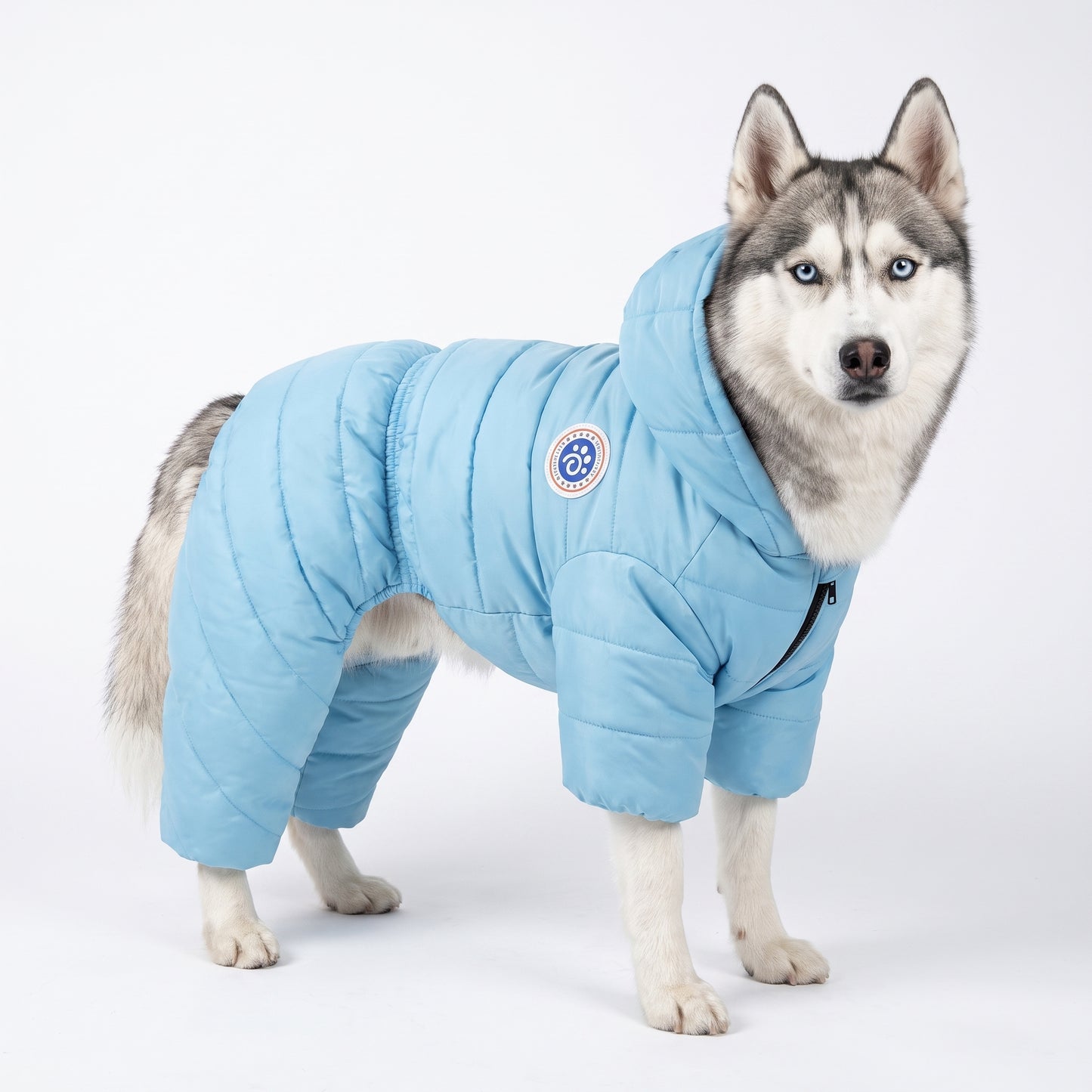 Waterproof Dog Jumpsuit Warm Winter Down Jacket | Windproof Hooded Puppy Coat with Leash Hole | Adjustable Outdoor Dog Suit